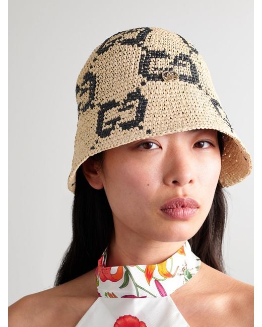 Gucci Natural Fischerhut Aus Stroh Mit Verzierung