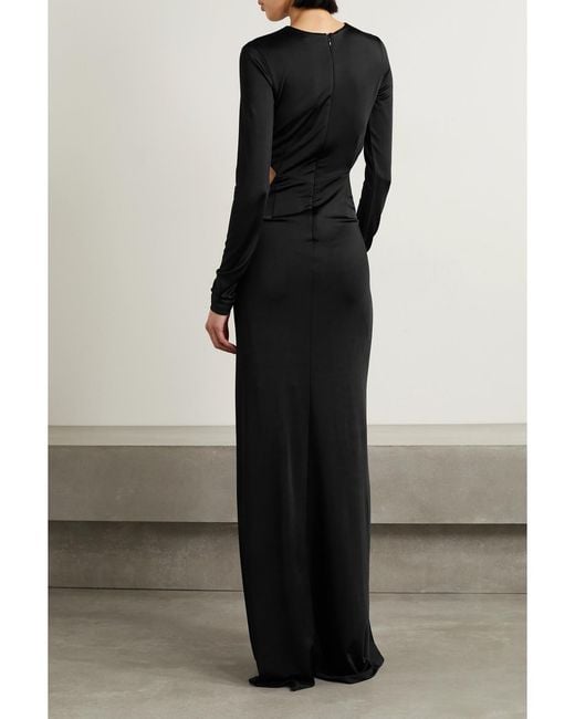 Et Ochs Black Luisa Cutout Crystal-Embellished Glossed-Jersey Gown