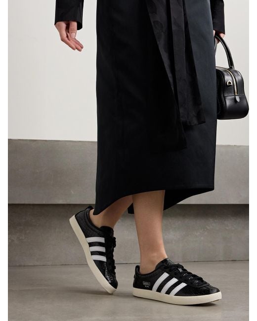 Adidas Originals Black Blanc Croc-Effect Glossed-Leather Sneakers