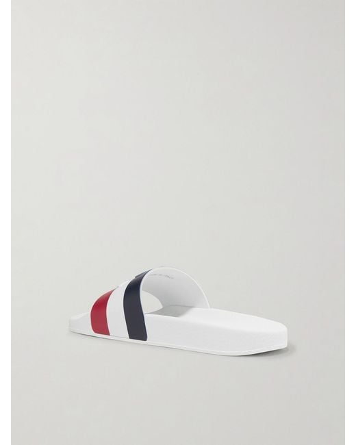Moncler White Striped Rubber Slides