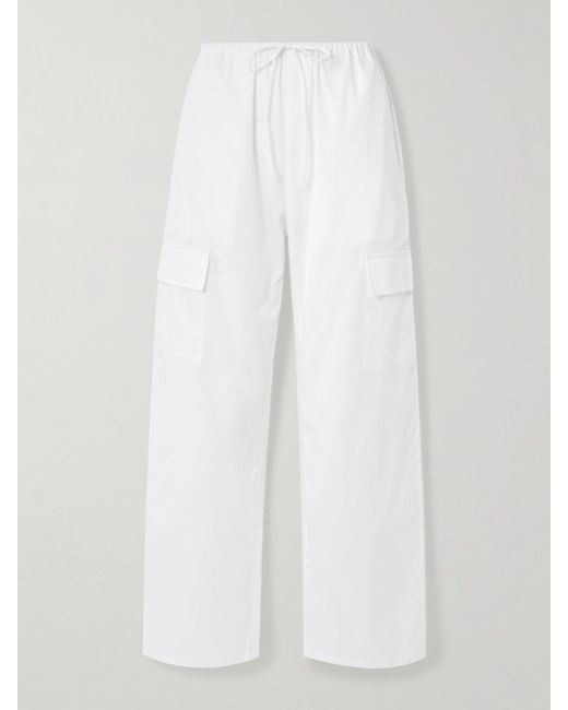 Leset White Yoko Cotton-Poplin Straight-Leg Pants