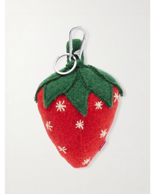 The Elder Statesman Green Strawberry Crocheted Cashmere Keychain
