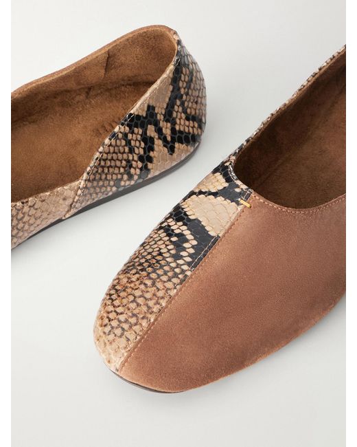 Khaite Brown Jane Suede And Snake-Effect Leather Moccasins