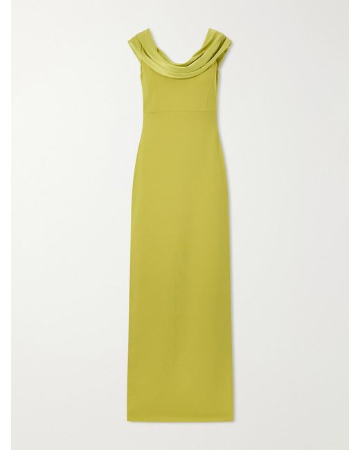 Solace London Green Adele Draped Satin-Trimmed Crepe Maxi Dress