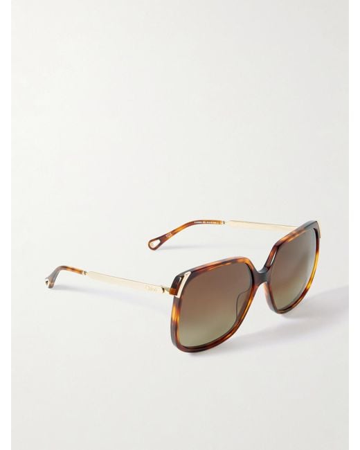 Chloé Brown Aly Square-Frame Acetate And-Tone Sunglasses