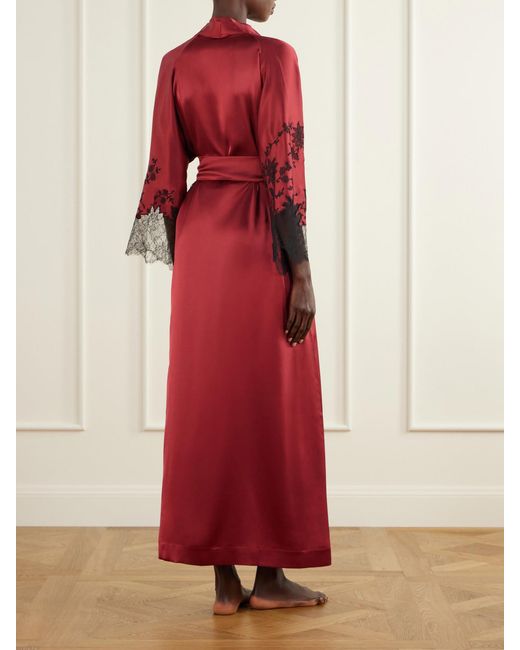 Carine Gilson Belted Lace-Embroidered Silk-Satin Robe