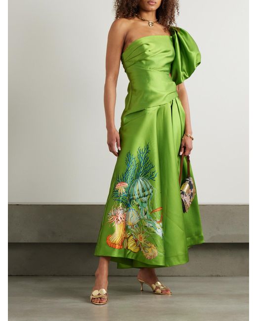 ワンピースその他 ALEMAIS Women Dresses 4251D Green Alemais Green Abstract Print Cotton One-Shoulder Ruched
