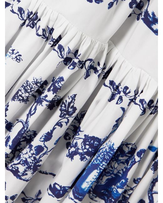 Erdem White Tiered Floral-Print Cotton-Poplin Midi Dress