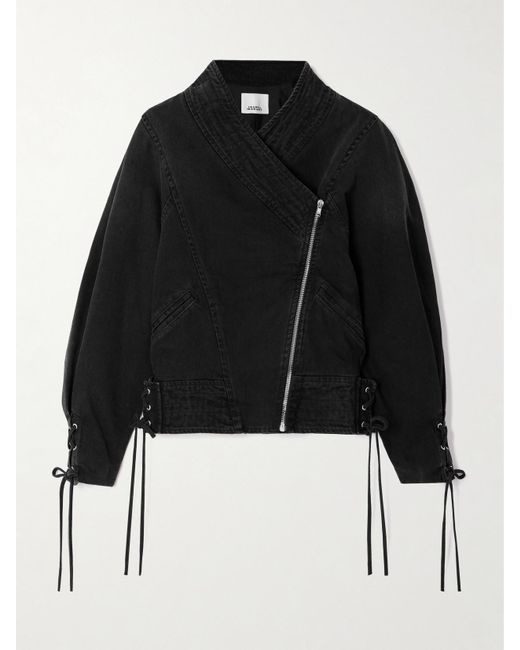 Isabel Marant Black Edina Lace-Up Paneled Denim Jacket