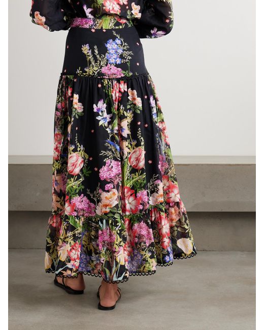 Charo Ruiz Black Ann Maxirock Aus Voile Aus Einer Baumwollmischung Mit Blumenprint