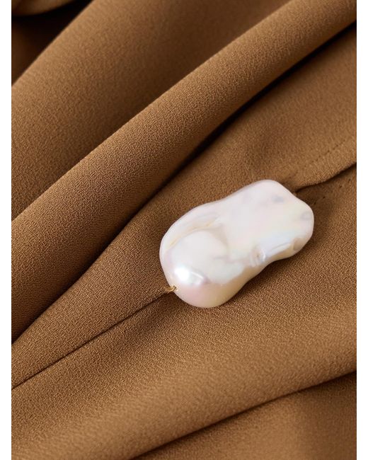 SARA CRISTINA Natural Pearl-Embellished Silk-Crepe Kaftan