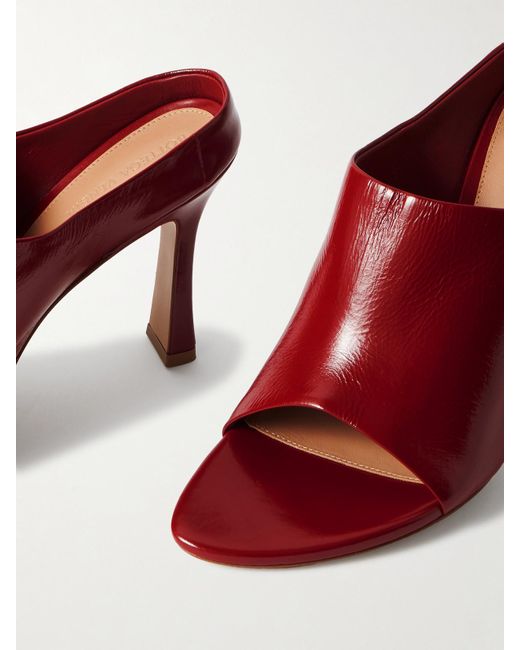 Bottega Veneta Red Rana Mules Aus Leder