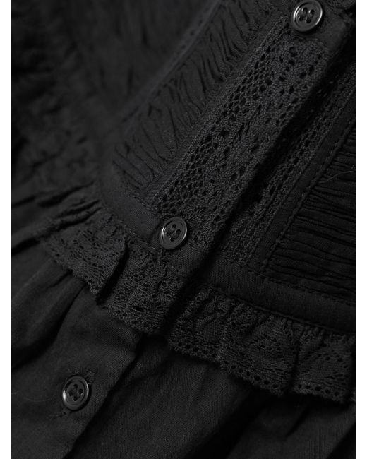 Doen Black Fidella Cropped Lace-Trimmed Organic Cotton-Voile Top