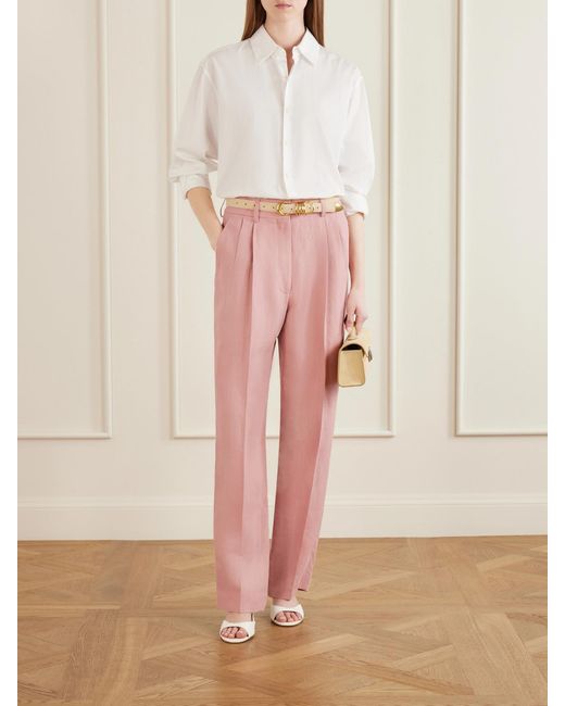 Blazé Milano Pink Sun Fox Pleated Linen Straight-Leg Pants