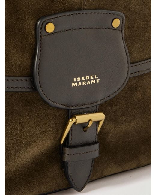 Isabel Marant Green Sierra Schultertasche Aus Veloursleder Mit Lederbesätzen