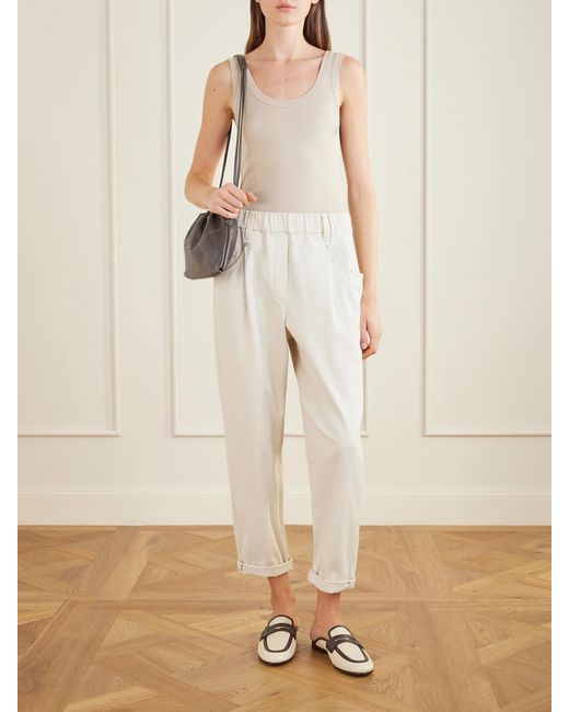 Brunello Cucinelli Natural Ribbed Cotton-Blend Jersey Tank