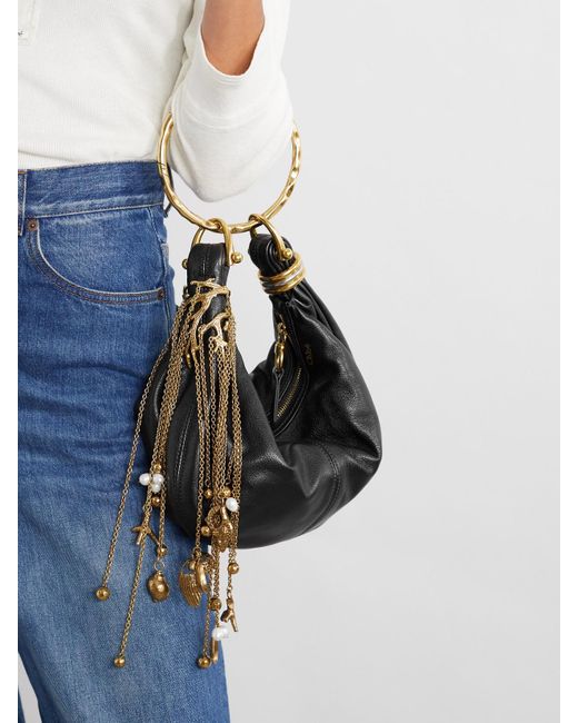 Chloé Black Bracelet Embellished Textured-Leather Tote
