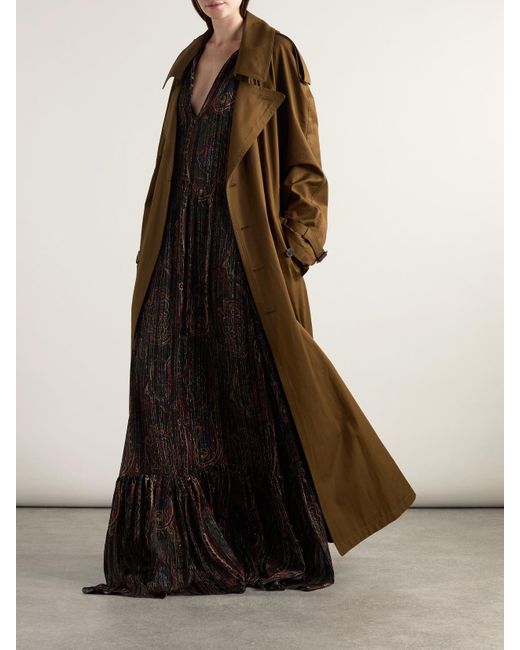 Trench-Coat Oversize En Serge De Coton À Ceinture Saint Laurent en coloris Natural