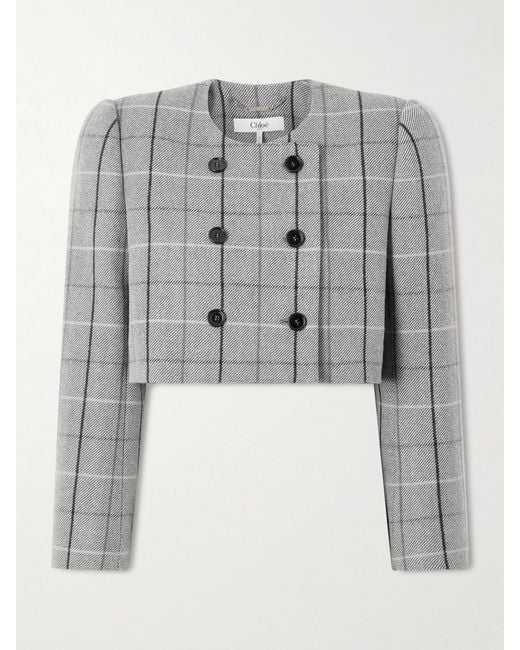 Veste À Double Boutonnage Raccourcie En Laine À Carreaux Chloé en coloris Gray