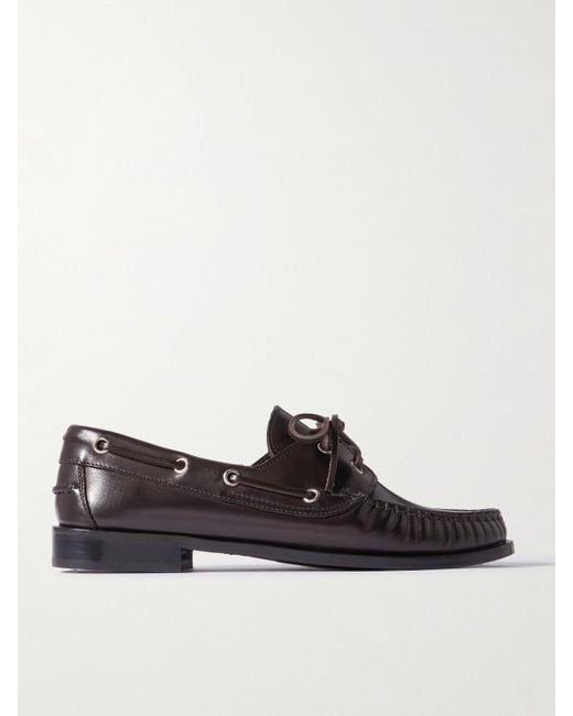 Aeyde Black Harris Leather Boat Shoes