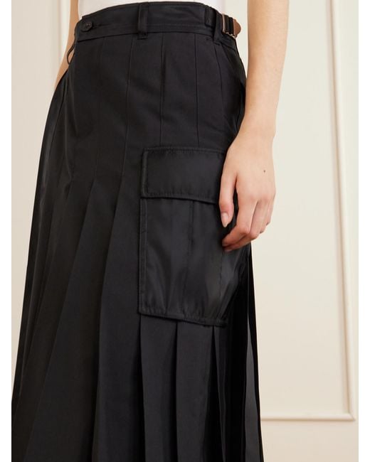 Sacai Black Pleated Twill And Shell Midi Skirt