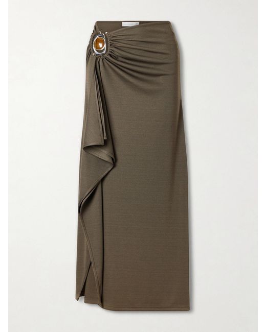 Christopher Esber Green Occhio Embellished Ribbed-Jersey Maxi Skirt