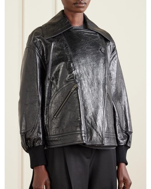 Co. Black Engineered Double-Breasted Leather Jacket