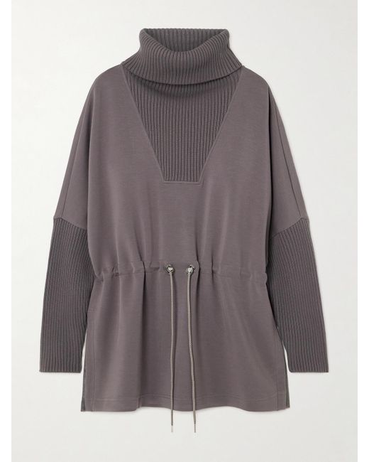 Varley Gray Suffolk Ribbed-Knit And Doublesoft Jersey Turtleneck Sweatshirt