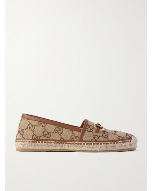 Espadrilles En Toile Jacquard À Logo, Finitions En Cuir Et Mors De Cheval Pilar Gucci en coloris Natural