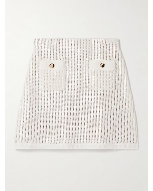 Self-Portrait Natural Sequined Crocheted Cotton And Cashmere-Blend Mini Skirt