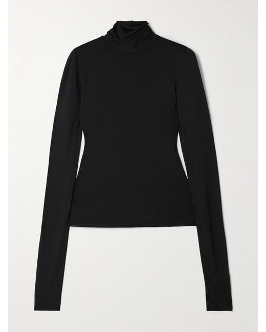 ÉTERNE Black Stehkragenoberteil Aus Stretch-Modal-Jersey