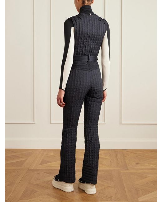 Moncler Blue Gesteppter Skianzug Mit Daunenfüllung, Applikation Und Gürtel