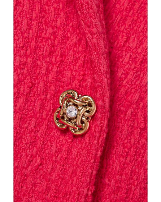 Oscar de la Renta Pink Button-Embellished Frayed Wool-Blend Tweed Mini Dress