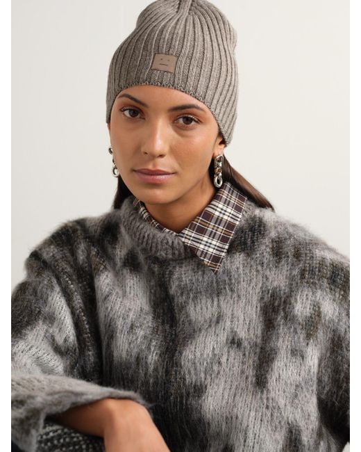 Acne Brown Appliquéd Ribbed Wool Beanie