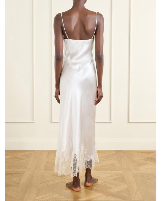 Carine Gilson White Lace-Trimmed Silk-Satin Midi Dress
