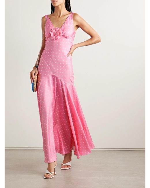Rodarte Pink Embellished Polka-Dot Silk-Satin Twill Gown