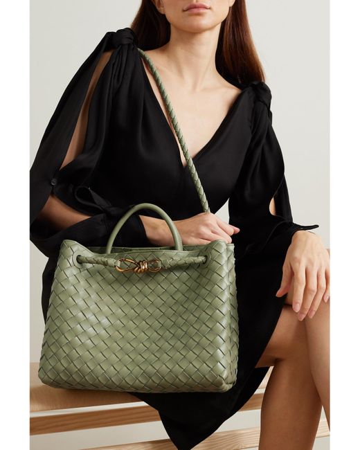 Bottega Veneta Green Andiamo Medium Intrecciato Leather Tote