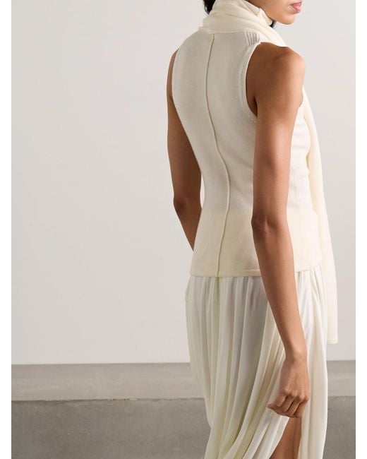 Staud Natural Canal Scarf-Detailed Wool Turtleneck Top