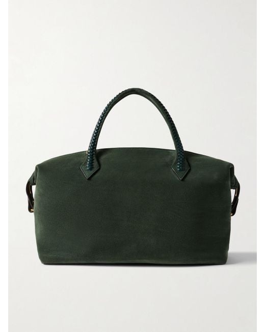 Metier Black Vérité City Medium Braided Leather-Trimmed Suede Tote