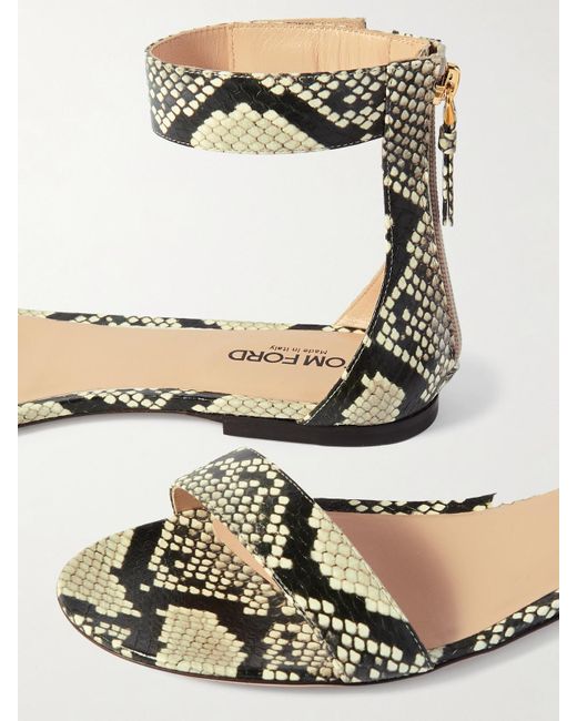 Tom Ford White Sandalen Aus Leder Mit Schlangeneffekt Und Verzierungen
