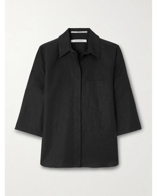 Another Tomorrow Black Hemd Aus Leinen