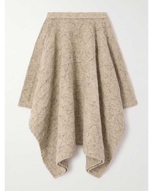Bottega Veneta Natural Checked Knitted Wool Midi Skirt