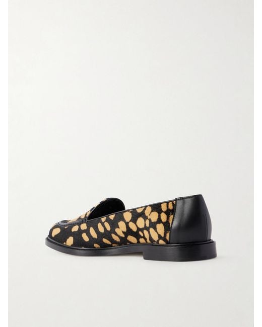 Manolo Blahnik White Maxy Leather-Trimmed Leopard-Print Calf Hair Loafers