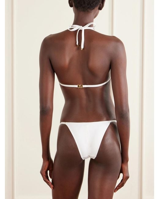 Dolce & Gabbana White Logo-Embellished Stretch Jersey Bikini