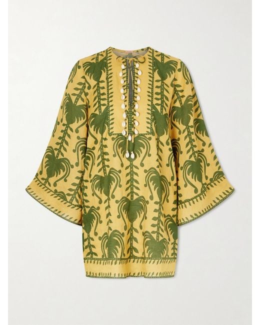 Johanna Ortiz Metallic Wild Savannah Shell-Embellished Linen Mini Dress