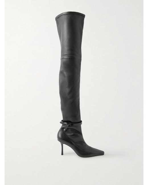 Jimmy Choo White Camie 85 Belted Leather Over-The-Knee Boots