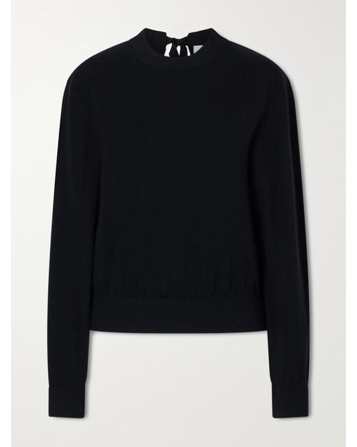 Lanvin Black Bow-Detailed Wool-Blend Cardigan