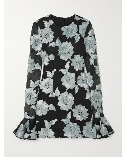 ROTATE BIRGER CHRISTENSEN Gray Floral-Appliquéd Stretch Recycled-Tulle Mini Dress