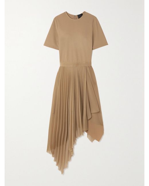 Givenchy Natural Asymmetric Stretch-Jersey And Pleated Georgette Dress