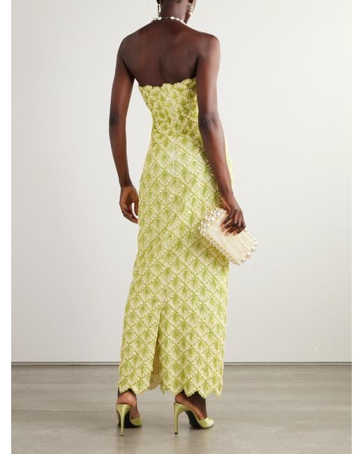 Clio Peppiatt Yellow Ariel Trägerlose Robe Aus Satin Mit Verzierungen Und Wellenkanten